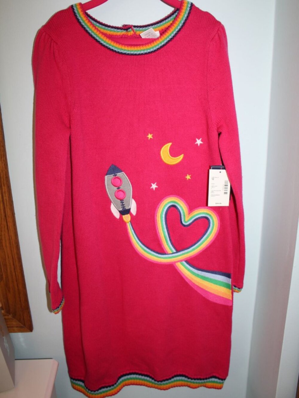 NWT Gymboree Size 12 COMET CLUB ROCKET Pink Rainbow Heart LS Sweater Dress